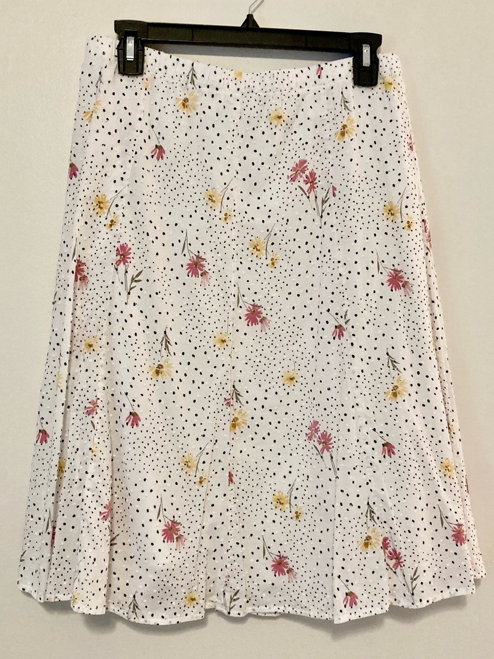 White Floral Polka Dot Medium A-Line Skirt